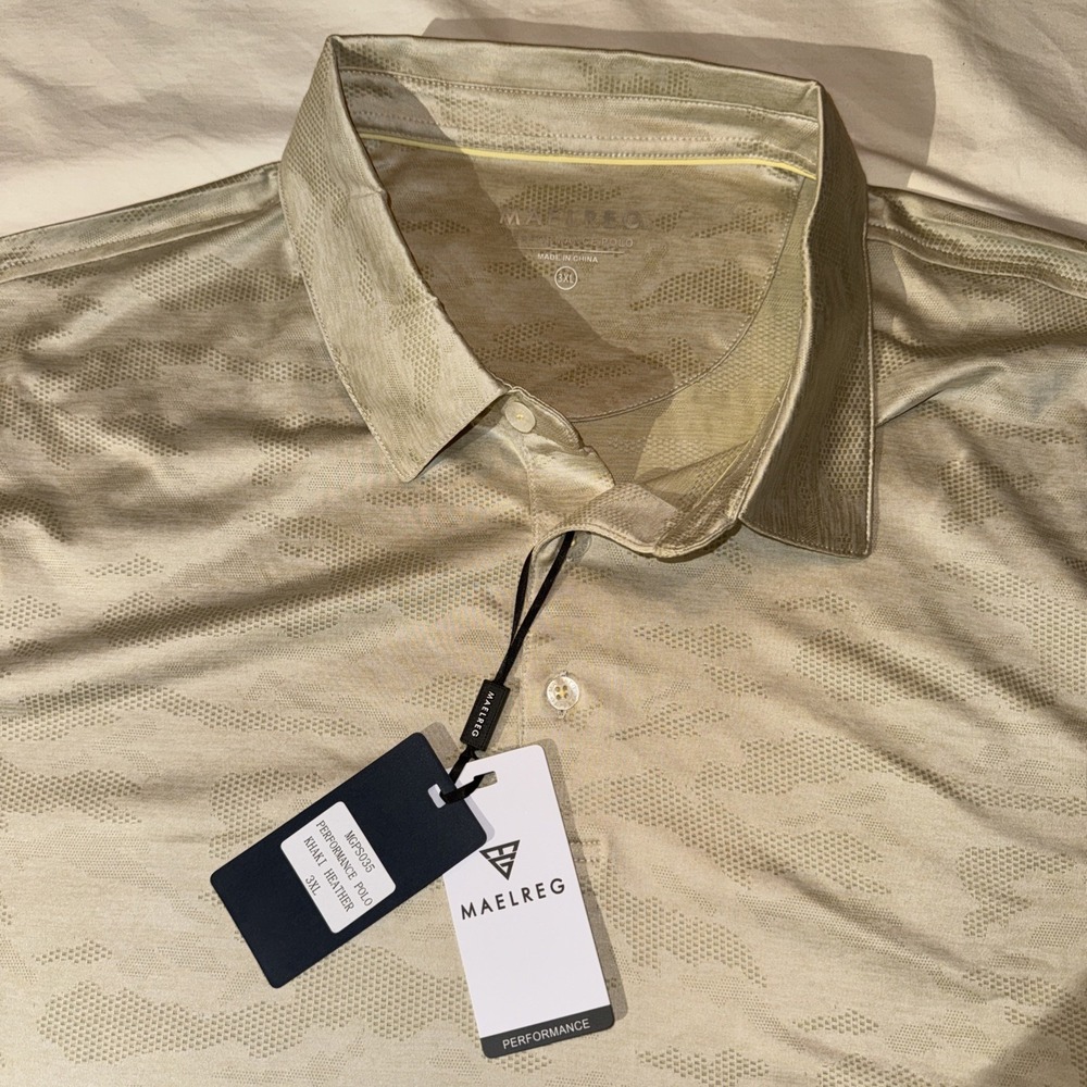 MAELREG Mens Performance Polo Shirt Khaki Heather 3XL Wicking Sun Smart Stretch